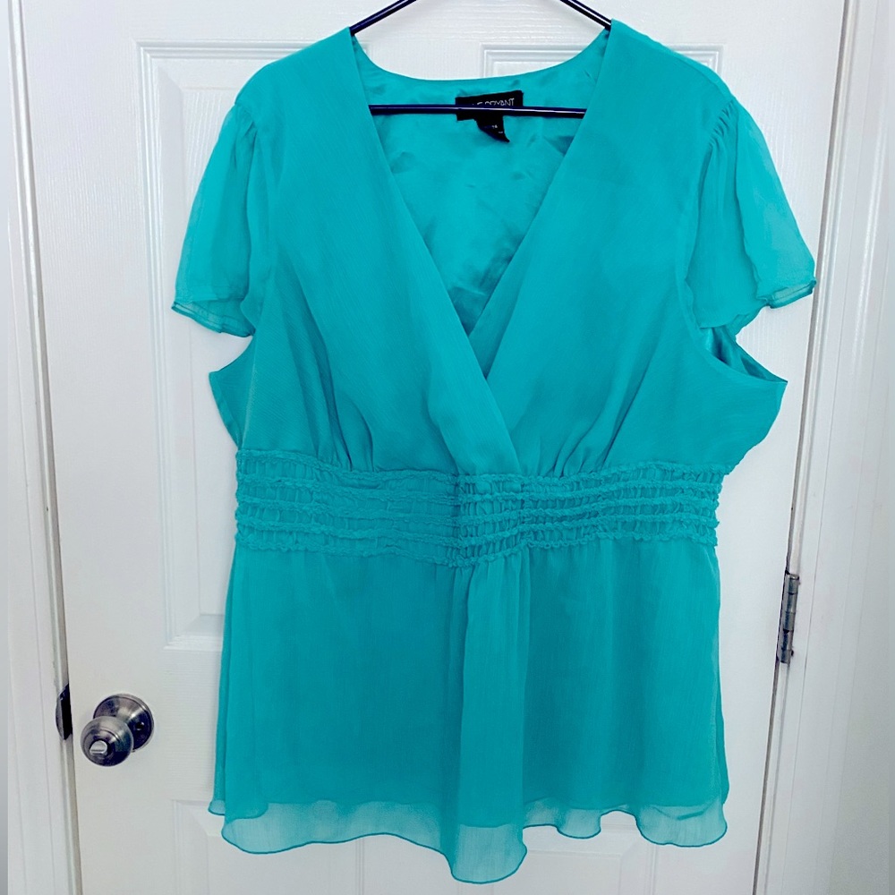 Lane Bryant 22/24 Plus Size Teal Dress Blouse with Elastic Waist